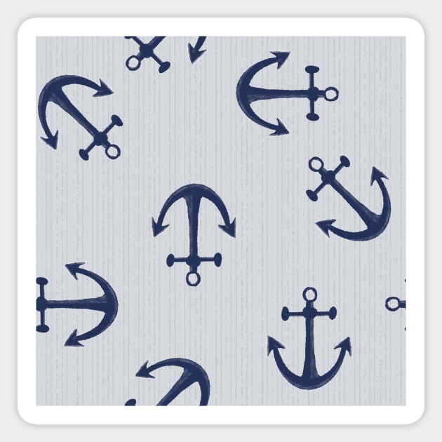 Maritime pattern of blue anchors on light gray Sticker by colorofmagic